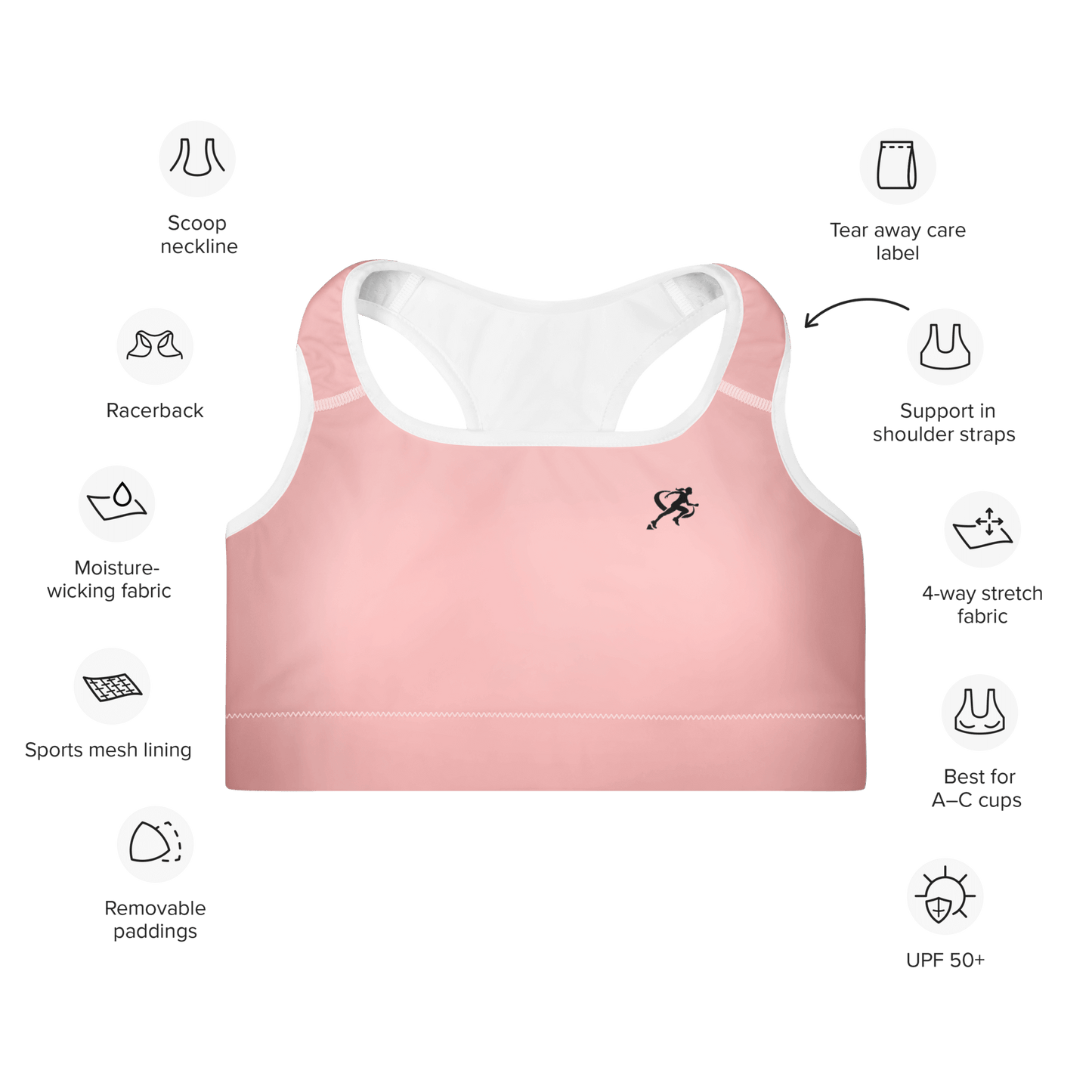 Woman wearing a pink sports bra and leggings on a white background