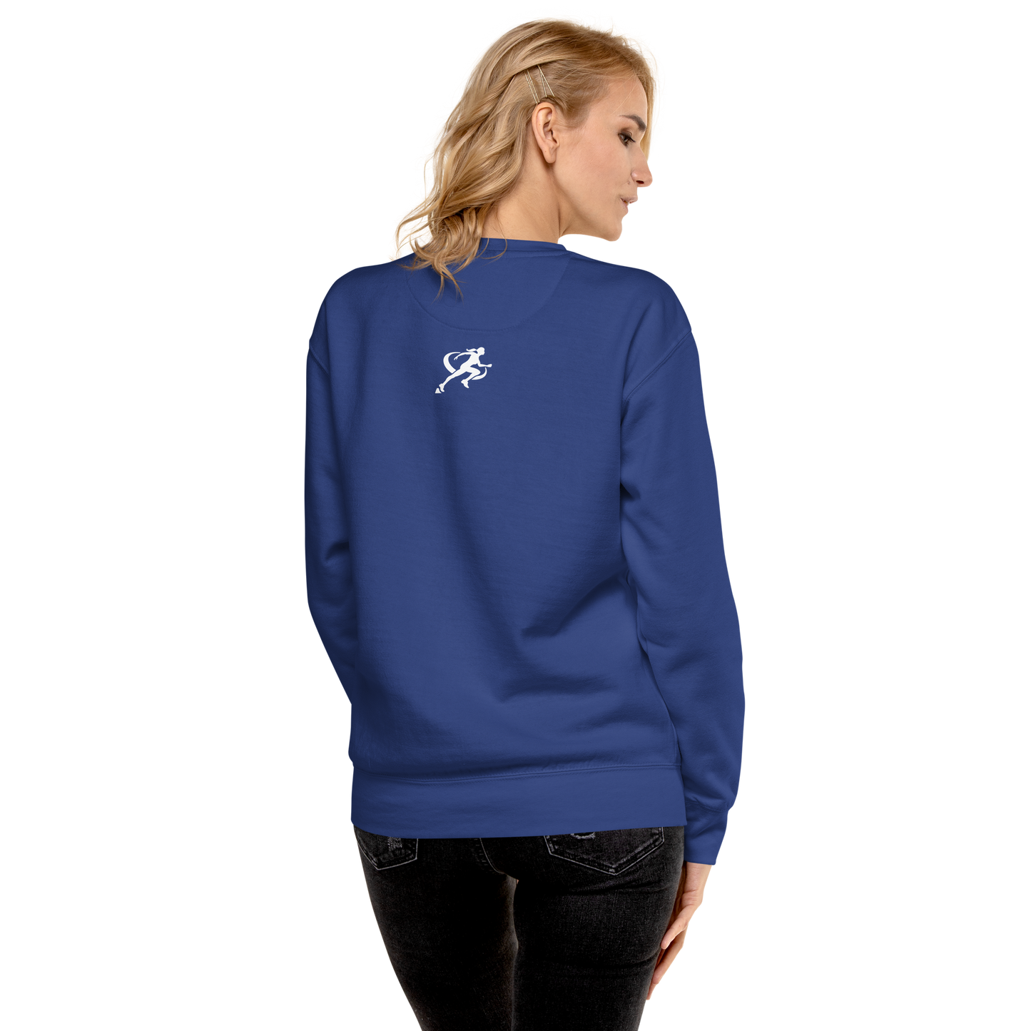 Person wearing a blue sweatshirt with 'TARA SPORTSWEAR' logo on the back