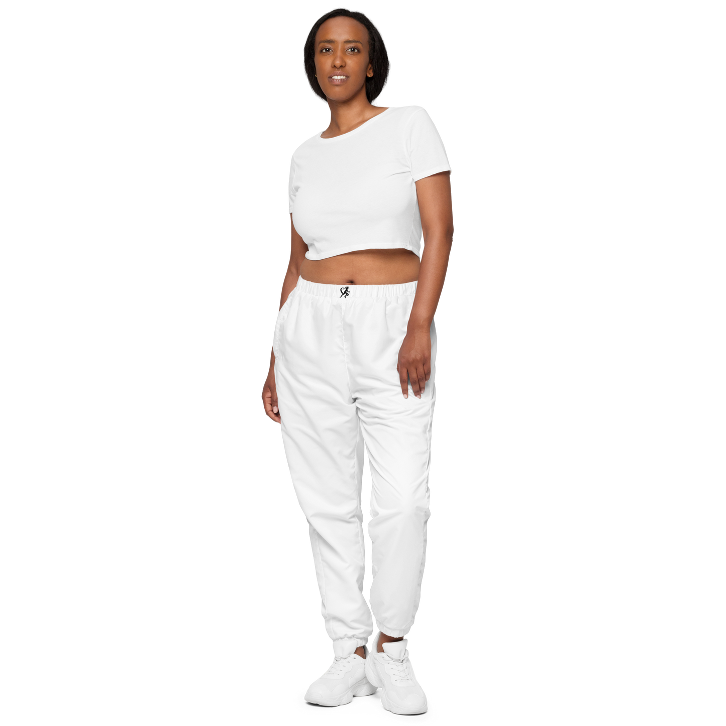 Person wearing a white outfit on a white background