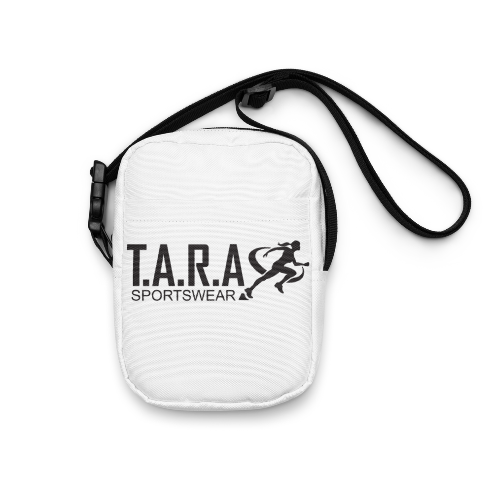 A white TARA Sportswear body bag in a white background
