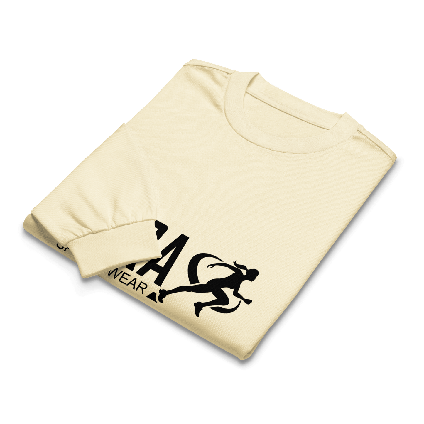 Person wearing a white sweatshirt with 'TARA SPORTSWEAR' logo against a brick wall.