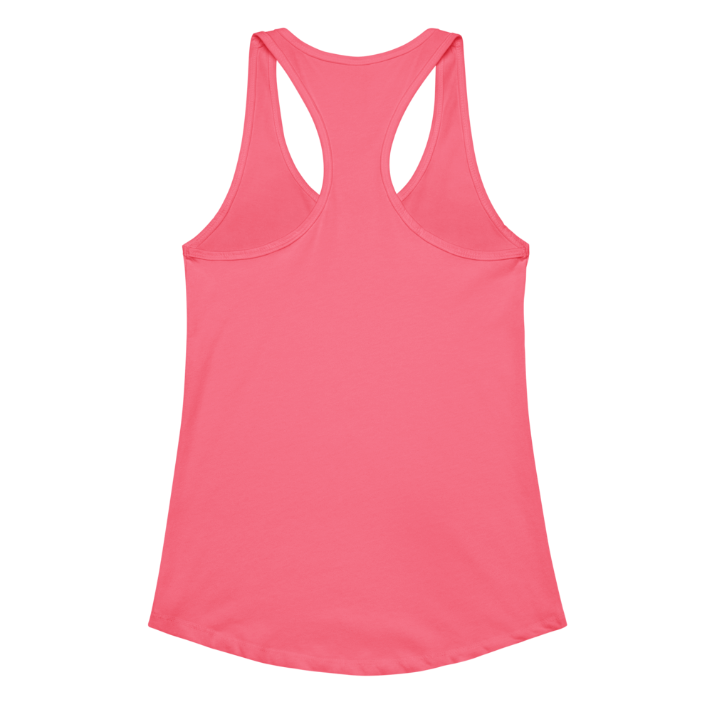Pink tank top with a small logo on a white background