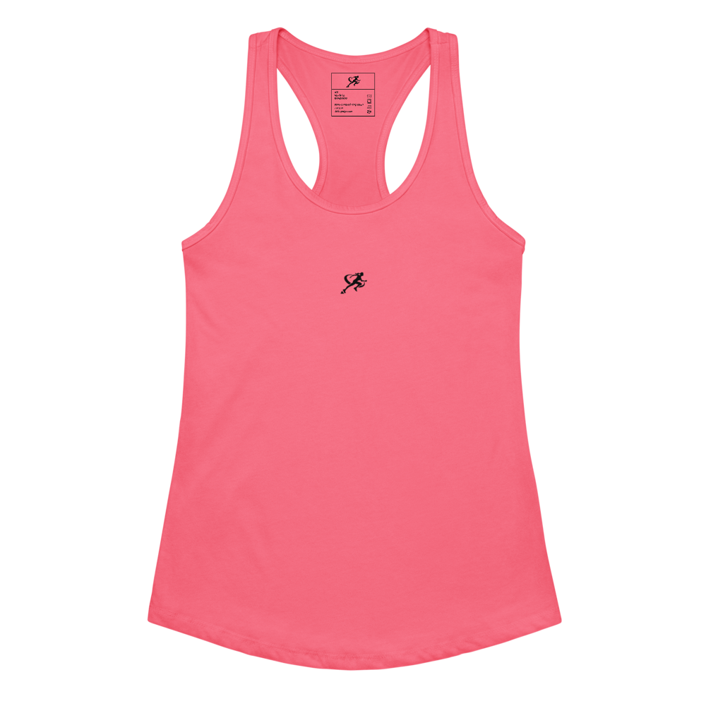 Pink tank top with a small logo on a white background