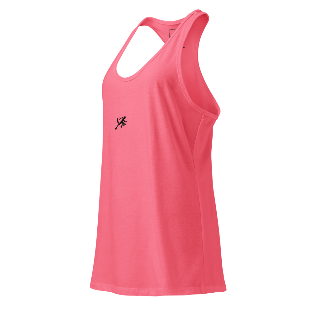Pink tank top with a small logo on a white background